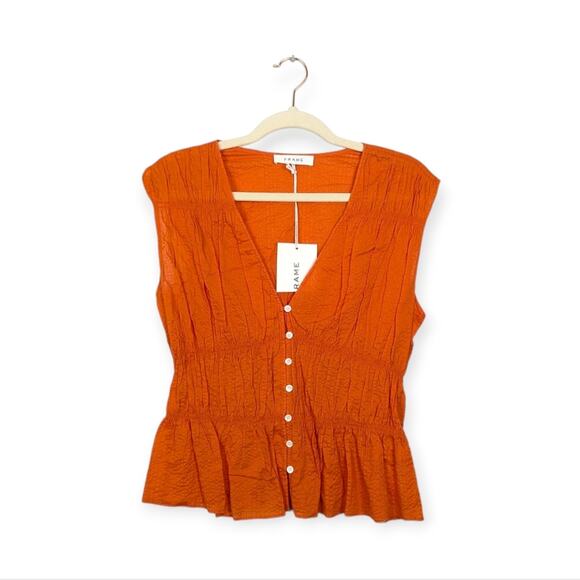 NWT Frame Orange Crush Ruched Button Front Sleeveless Blouse Size S - Picture 1 of 10